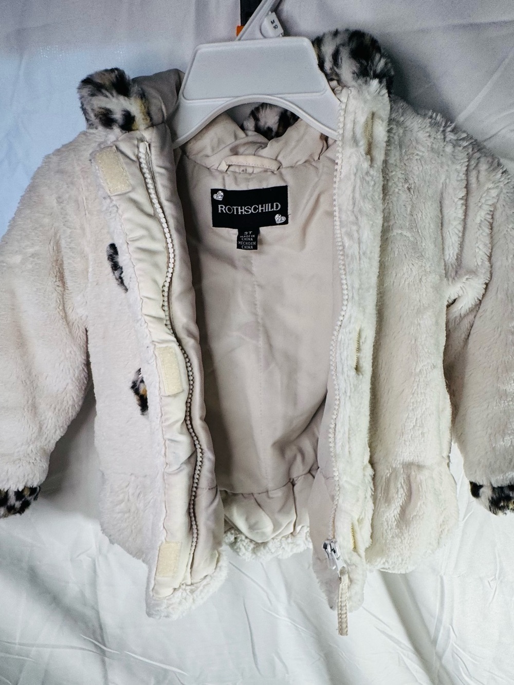 Rothschild Cream Faux Fur Jacket with Leopard Trim